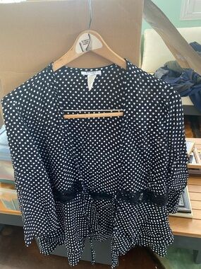 dressbarn Black and White Polka Dot Peplum Blouse